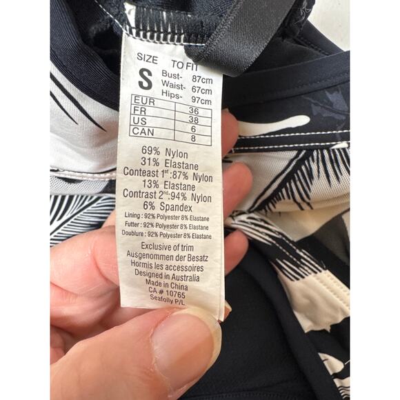 Seafolly Palm Beach Black & White High Neck Racerback Sheer Panels Swim Top S - Picture 7 of 10